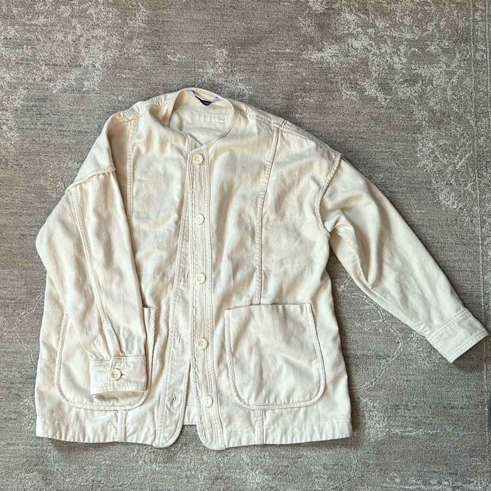 Zara XS white collarless jacket